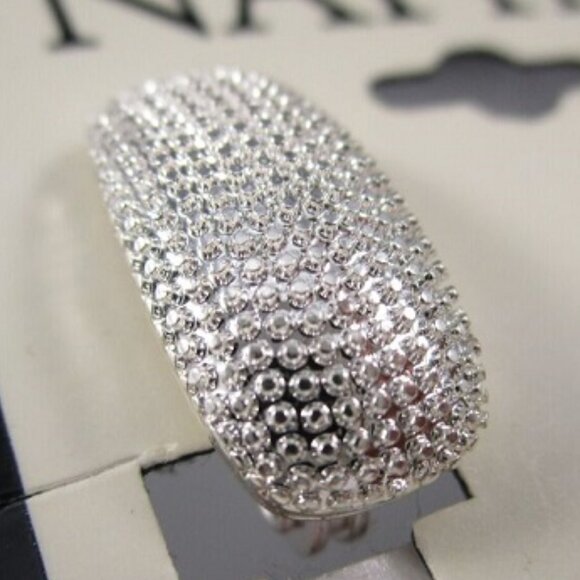 NAPIER Mod/Contemporary Silver Pebbled Textured E-Z Comfort Clip On Earrings~NEW - Picture 3 of 4